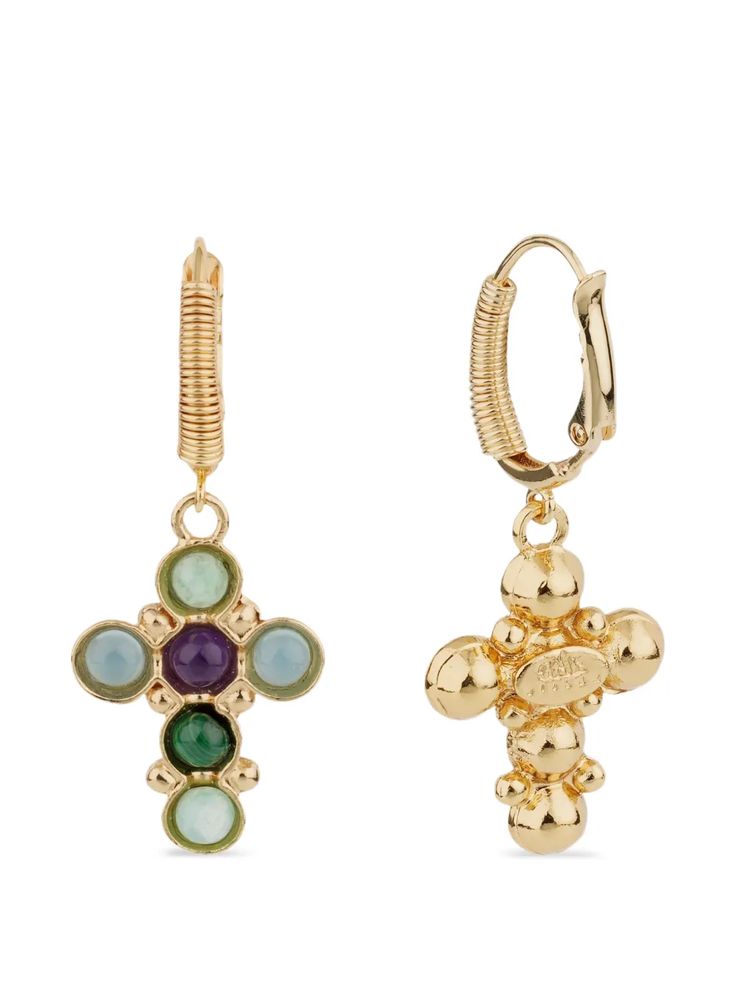 24k Gold plated cross with natural stones